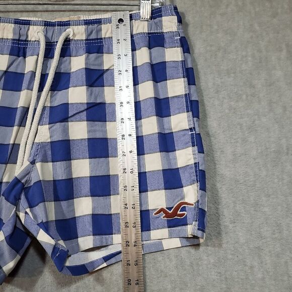 Hollister Shorts Mens Small Blue Check Bermuda Logo High Waist Drawstring - Picture 7 of 10
